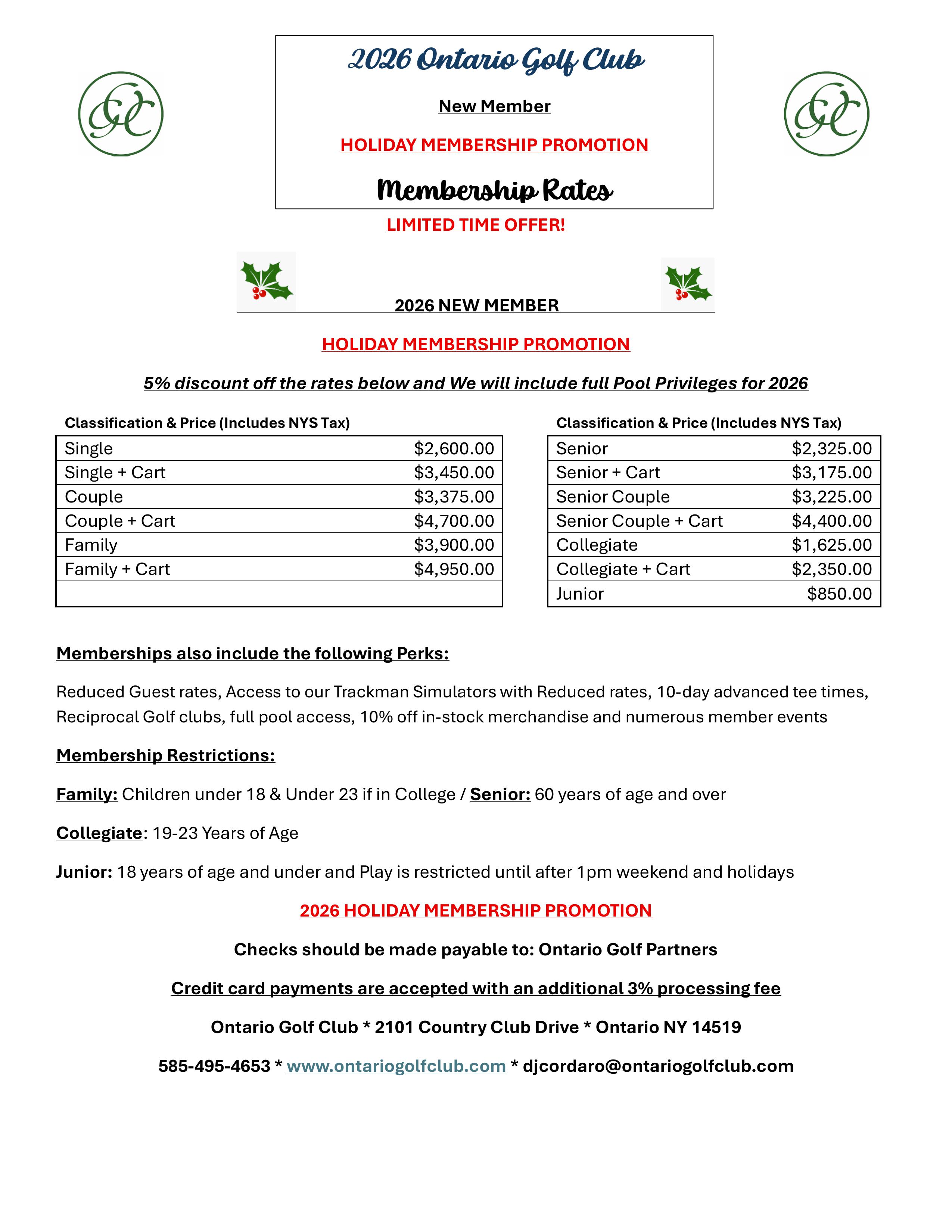 Ontario Country Club Rates